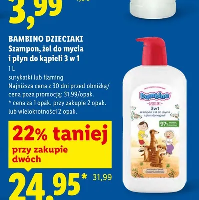 Szampon żel do mycia i płyn do kąpieli 3w1 Bambino Dzieciaki Flaming promocja w Lidl