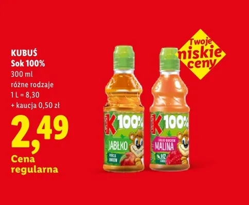 Sok Kubuś 100% Jabłko promocja w Lidl