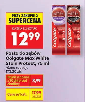 Pasta do zębów Max White Stain Protect różne rodzaje promocja w Biedronka