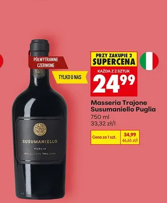 Wino Masseria Trajone Susumaniello Puglia półwytrawne czerwone promocja w Biedronka