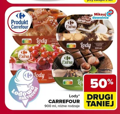 Lody Carrefour Extra z sosem czekoladowym promocja w Carrefour Market