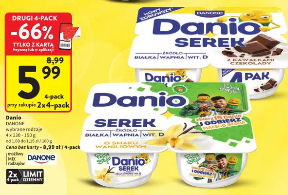 Serek Danio o smaku waniliowym 4-pak Danone promocja w Intermarche