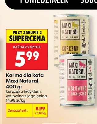 Karma dla kota Maxi Natural kurczak z indykiem 400 g promocja w Biedronka