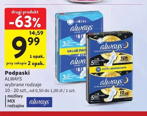 Podpaski Always promocja w Intermarche