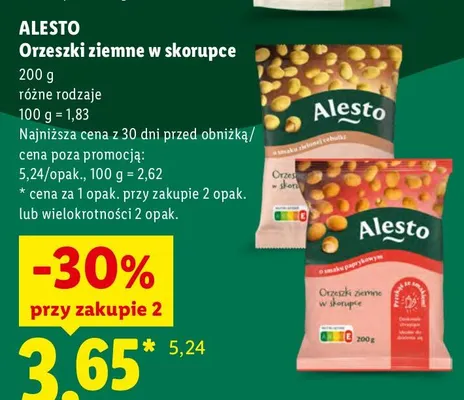 Orzeszki ziemne w skorupce o smaku zielonej cebulki Alesto promocja w Lidl