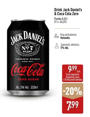 Whisky Drink Jack Daniel's & Coca Cola Zero promocja w Aldi