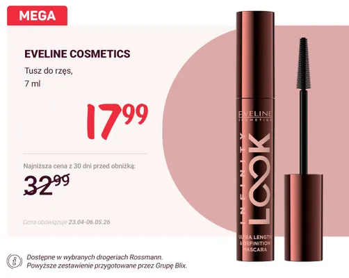 Tusz do rzęs Infinity Look Ultra Length & Definition Mascara Eveline Cosmetics promocja w Rossmann