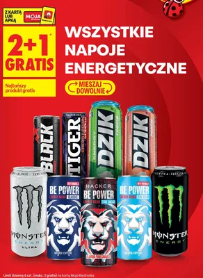 Napój energetyczny Dzik Peach zero cukru promocja w Biedronka