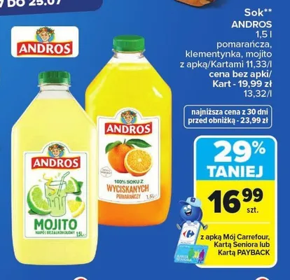 Sok pomarańczowy Andros promocja w Carrefour