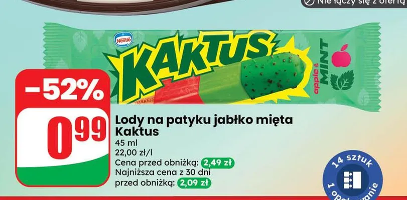 Lody na patyku jabłko mięta Kaktus promocja w Dino