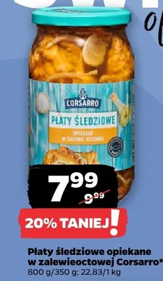 Płaty śledziowe opiekane w zalewie octowej Corsarro promocja w Netto