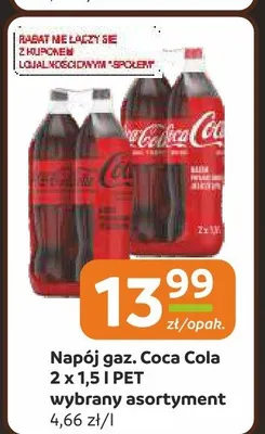 Napój gazowany Coca Cola 2-pak 1,5l PET promocja w Społem Częstochowa