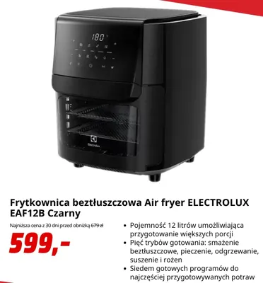 Frytkownica beztłuszczowa Electrolux EAF12B Czarny promocja w Media Markt