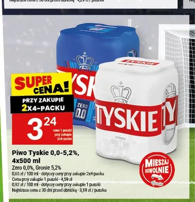 Piwo bezalkoholowe Tyskie Zero 4-pak promocja w Twój Market