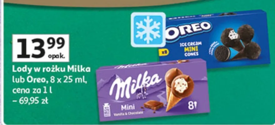 Lody w rożku Milka lub Oreo promocja w Auchan