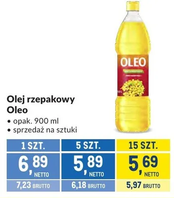 Olej rzepakowy Oleo promocja w Makro