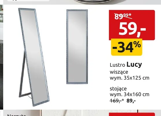 Lustro Lucy wiszące 35x125 cm promocja w Black Red White