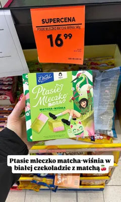 Ptasie mleczko matcha-wiśnia w białej czekoladzie z matchą promocja w Biedronka