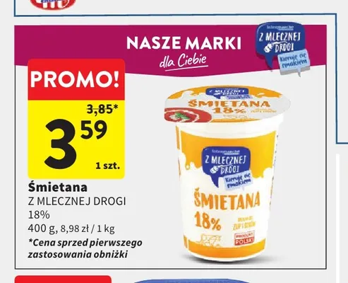 Śmietana Z Mlecznej Drogi 18% promocja w Intermarche