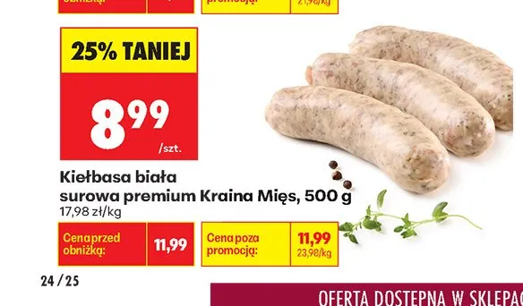 Kiełbasa biała surowa premium Kraina Mięs promocja w Biedronka