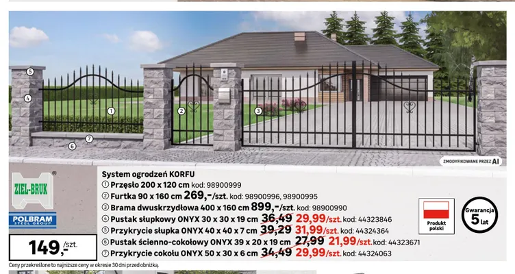 Brama dwuskrzydłowa Korfu 400x160 cm Polbram Steel Group promocja w Leroy Merlin