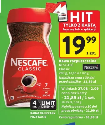 Kawa rozpuszczalna NESCAFÉ Classic promocja w Intermarche