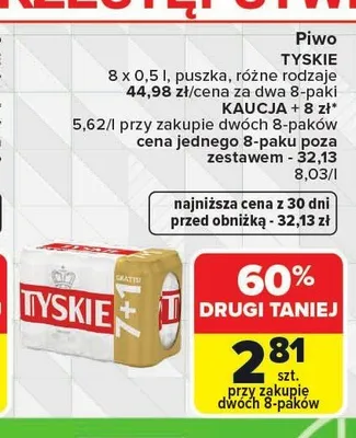 Piwo Tyskie 8-pak 500ml promocja w Carrefour Market