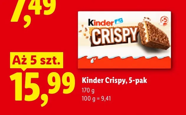 Baton Kinder Crispy 5-pak promocja w Lidl