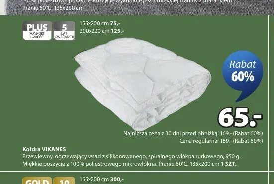 Kołdra VIKANES 135x200cm promocja w Jysk