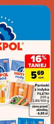 Parówki z indyka Filetki Indykpol promocja w Carrefour Market