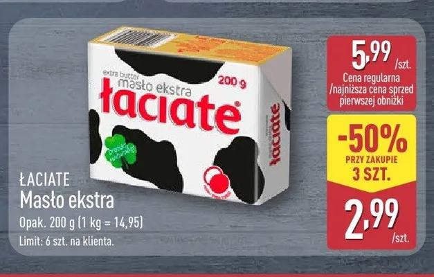 Masło ekstra Łaciate promocja w Aldi