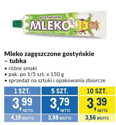 Mleko zagęszczone gostyńskie tubka różne smaki promocja w Makro