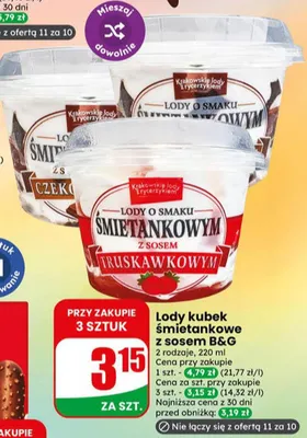 Lody kubek śmietankowe z sosem czekoladowym B&G Krakowskie Lody z Rycerzykiem promocja w Dino