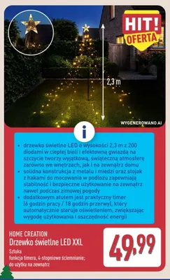 Drzewko świetlne LED Xxl Home Creation promocja w Aldi
