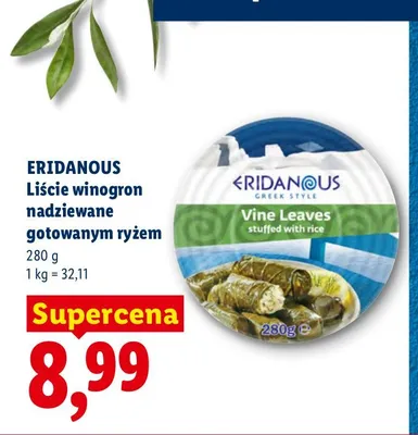 Liście winogron nadziewane gotowanym ryżem Eridanous promocja w Lidl