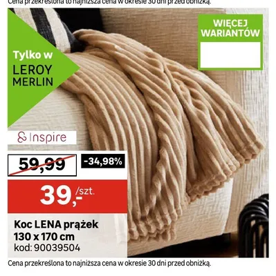 Koc Inspire LENA prążek 130x170cm promocja w Leroy Merlin