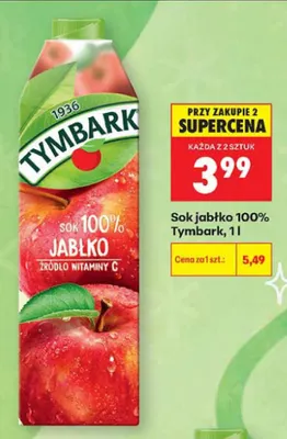 Sok jabłko Tymbark 100% promocja w Biedronka