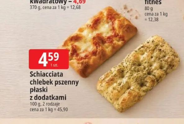 Schiacciata chlebek pszenny płaski z dodatkami promocja w Leclerc