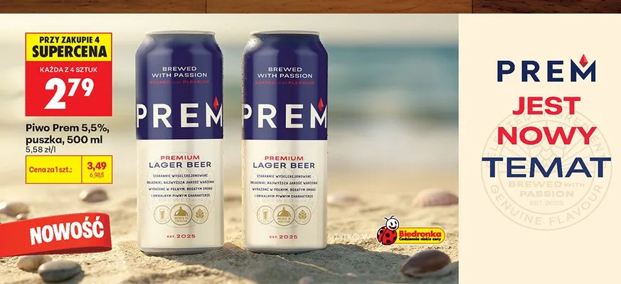 Piwo Prem 5,5% puszka promocja w Biedronka