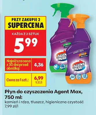 Płyn do czyszczenia kamień i rdza, tłuszcz, higieniczna czystość Agent Max promocja w Biedronka
