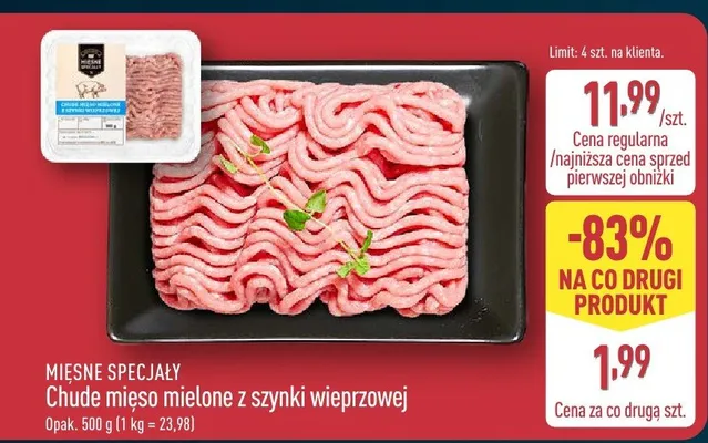 Chude mięso mielone z szynki wieprzowej promocja w Aldi