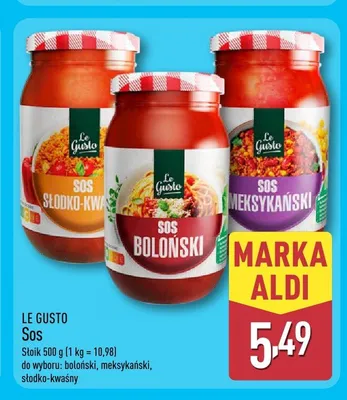 Sos boloński Le Gusto promocja w Aldi