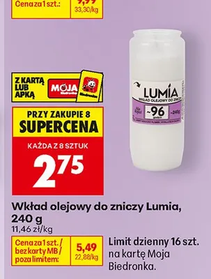 Wkład olejowy do zniczy Lumia promocja w Biedronka