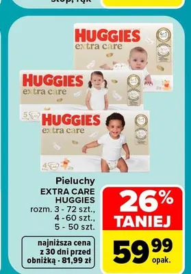 Pieluchy Extra Care Huggies rozm. 4 promocja w Carrefour