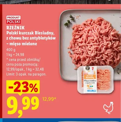 Polski kurczak Biesiadny z chowu bez antybiotyków mięso mielone Rzeźnik promocja w Lidl