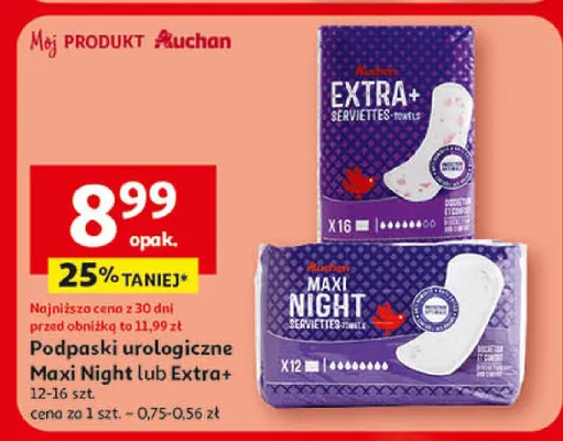Podpaski urologiczne Maxi Night lub Extra+ promocja w Auchan