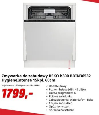 Zmywarka do zabudowy BEKO b300 HygieneIntense promocja w Media Markt