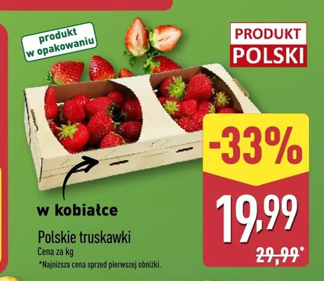 Truskawki polskie w kobiałce promocja w Aldi