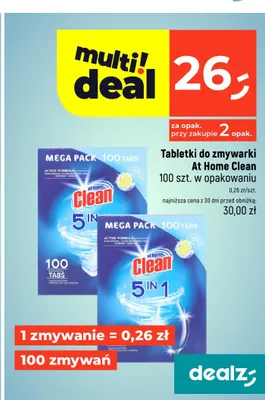 Tabletki do zmywarki At Home Clean 5 in 1 100-pak promocja w Dealz