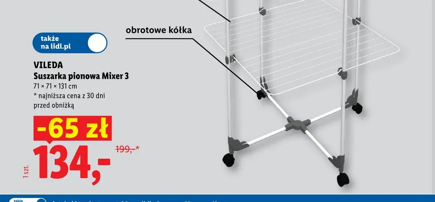 Suszarka pionowa Vileda Mixer 3 71x71x131 cm promocja w Lidl